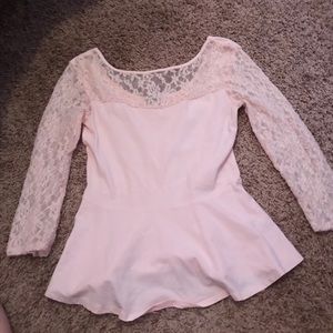 Light pink peplum top with lace